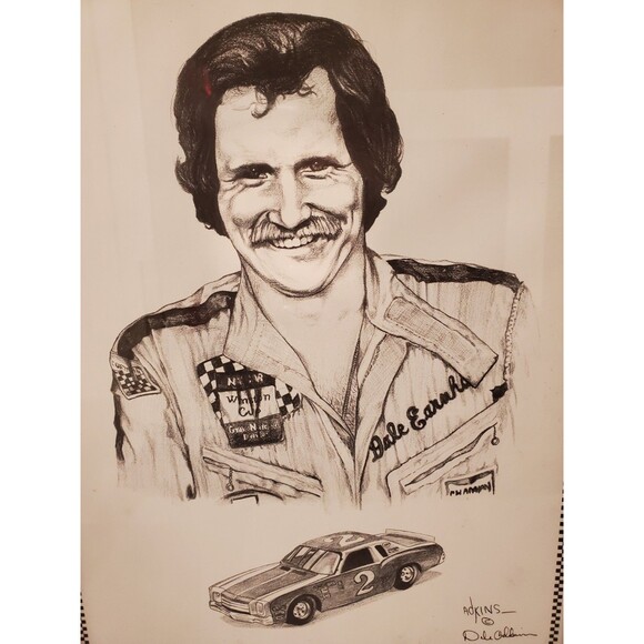 Dale Adkins Art Sketch Drawing Framed Print Of Dale Earnhardt Sr & #2 Car - 0230 - Picture 2 of 4